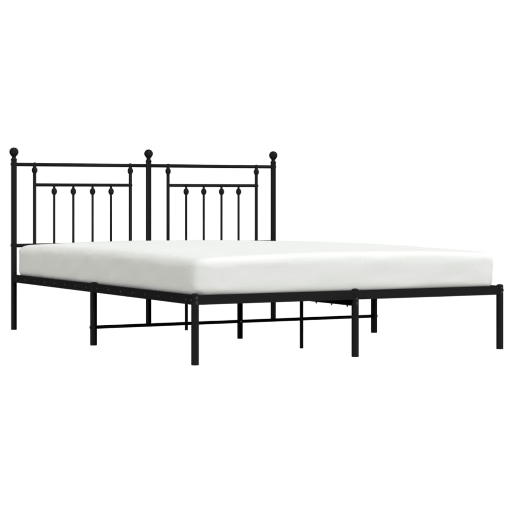 Metal Bed Frame without Mattress with Headboard Black 180x200cm
