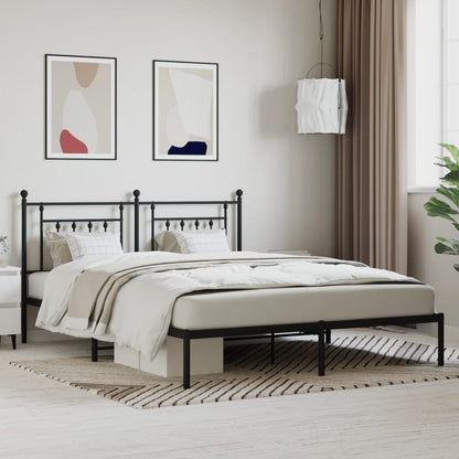 Metal Bed Frame without Mattress with Headboard Black 180x200cm