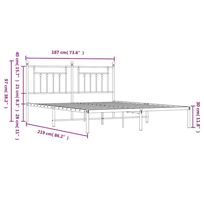 Metal Bed Frame without Mattress with Headboard Black 183x213cm