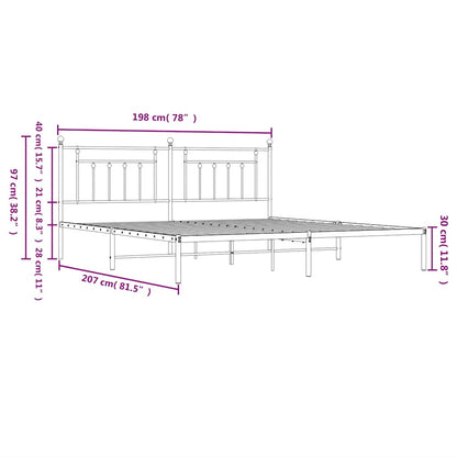 Metal Bed Frame without Mattress with Headboard Black 193x203cm