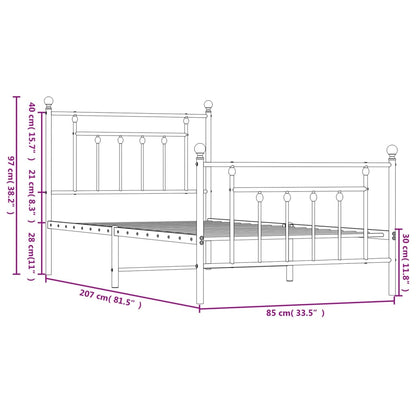 Metal Bed Frame without Mattress with Footboard Black 80x200cm