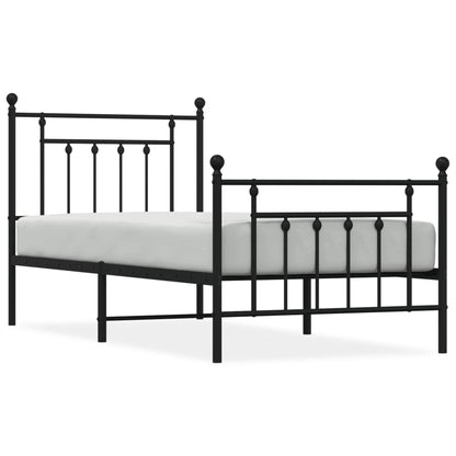 Metal Bed Frame without Mattress with Footboard Black 90x200cm