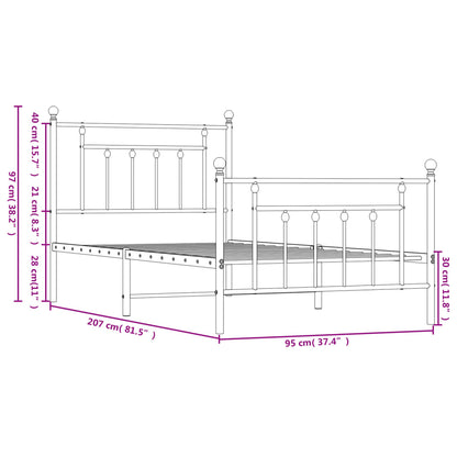 Metal Bed Frame without Mattress with Footboard Black 90x200cm