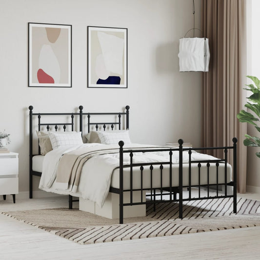 Metal Bed Frame without Mattress with Footboard Black 120x190cm