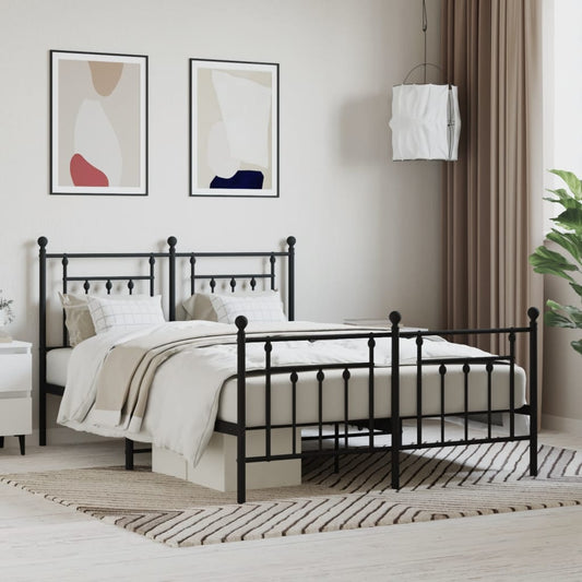 Metal Bed Frame without Mattress with Footboard Black 140x190cm