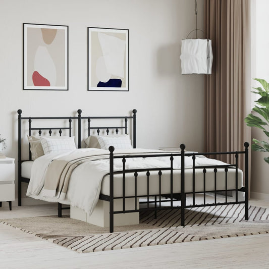 Metal Bed Frame without Mattress with Footboard Black 140x200cm