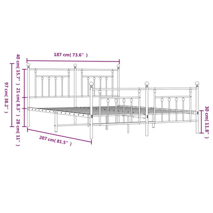 Metal Bed Frame without Mattress with Footboard Black 180x200cm
