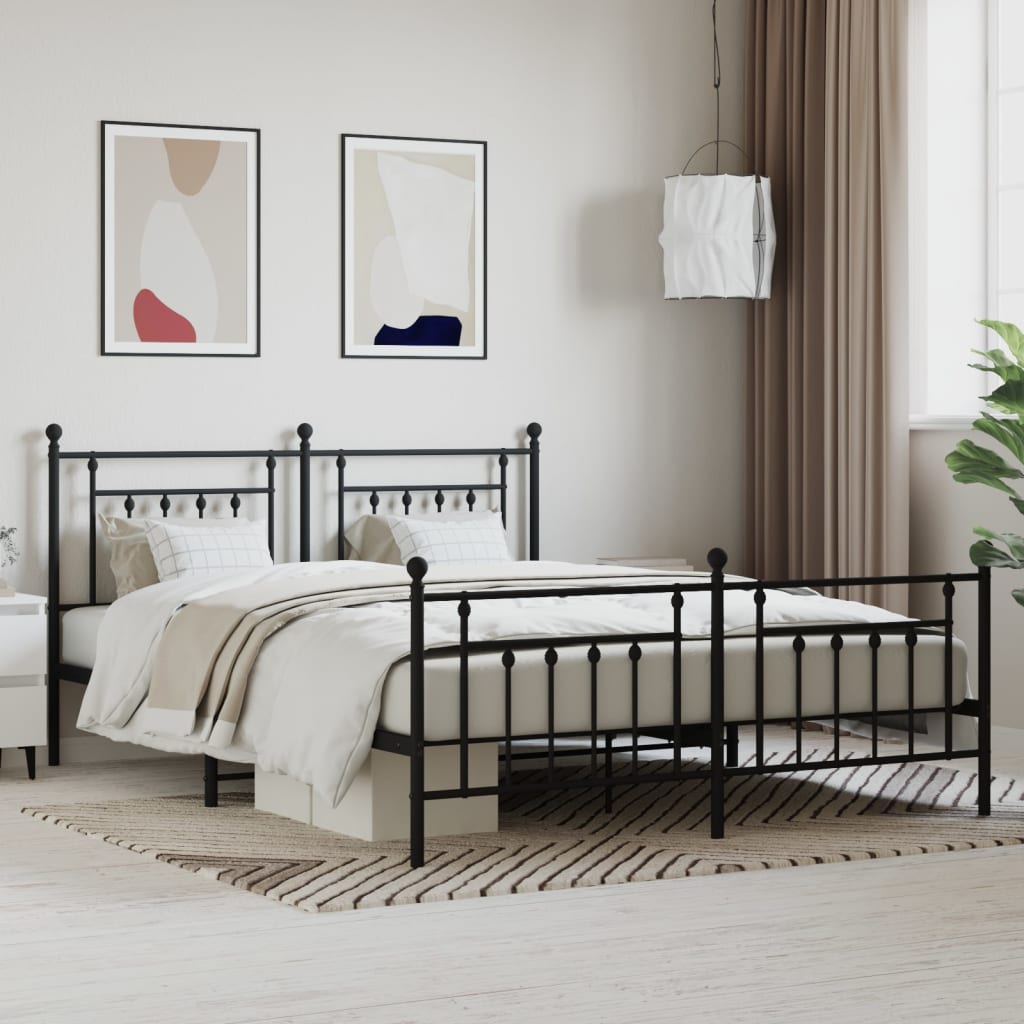 Metal Bed Frame without Mattress with Footboard Black 180x200cm