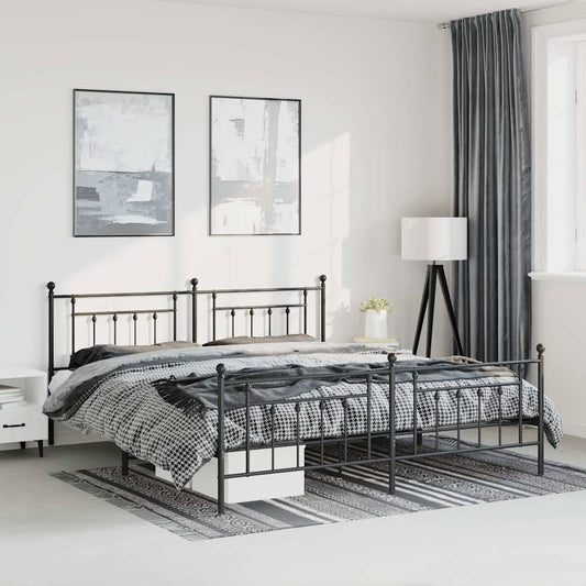 Metal Bed Frame without Mattress with Footboard Black 183x213cm