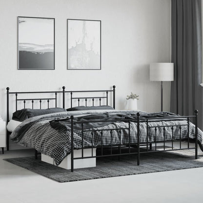 Metal Bed Frame without Mattress with Footboard Black 200x200cm