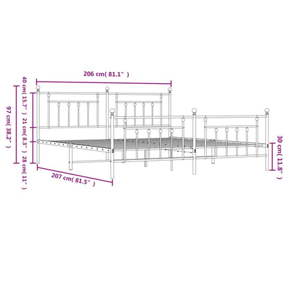 Metal Bed Frame without Mattress with Footboard Black 200x200cm