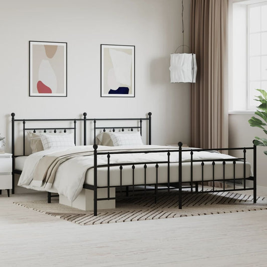 Metal Bed Frame without Mattress with Footboard Black 200x200cm