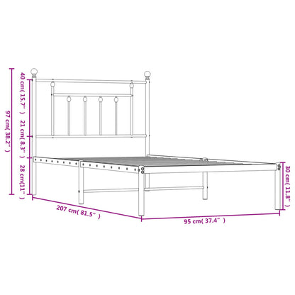 Metal Bed Frame without Mattress with Headboard White 90x200cm