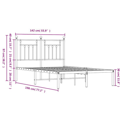 Metal Bed Frame without Mattress with Headboard White 135x190cm