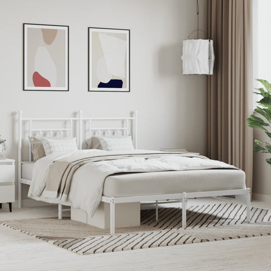 Metal Bed Frame without Mattress with Headboard White 140x190cm