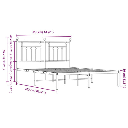 Metal Bed Frame without Mattress with Headboard White 150x200cm