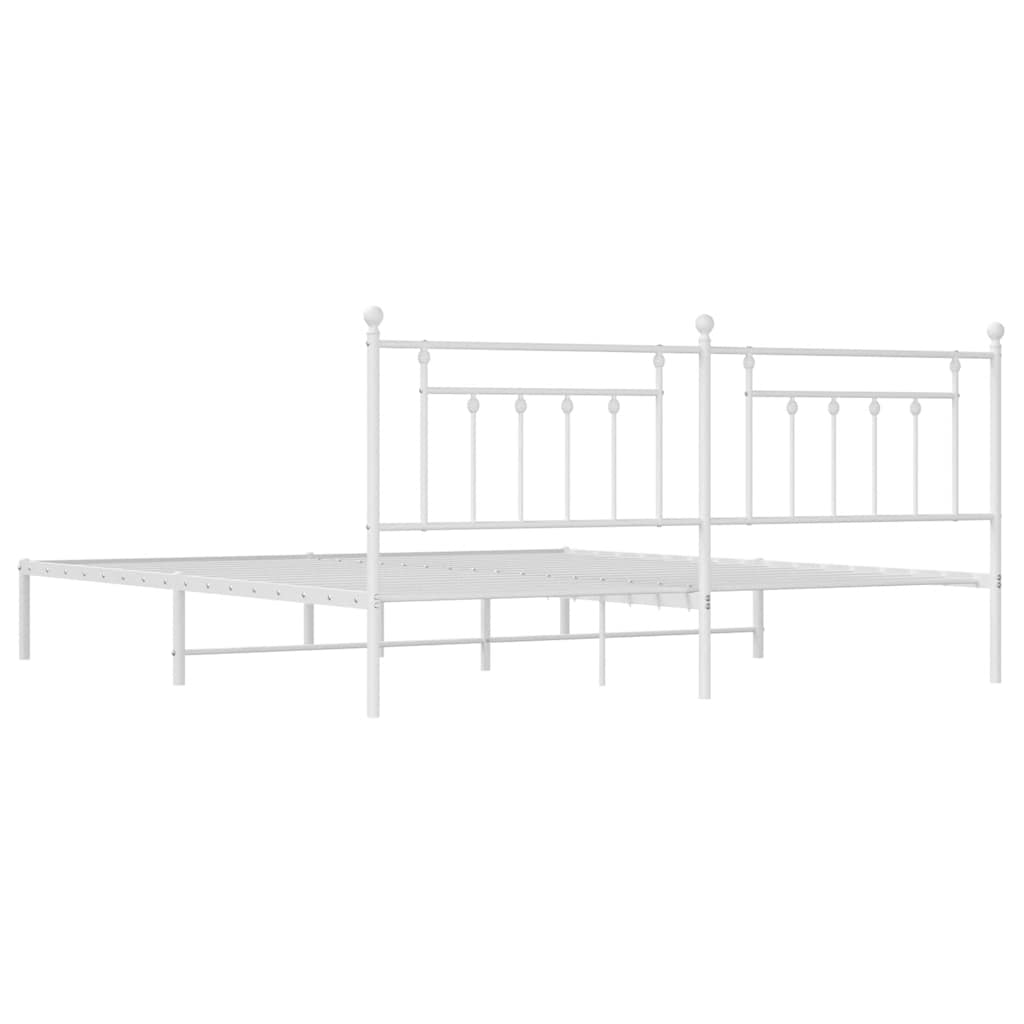 Metal Bed Frame without Mattress with Headboard White 193x203cm