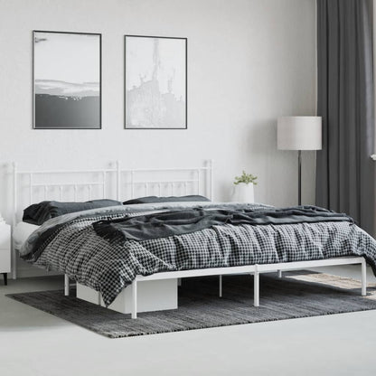 Metal Bed Frame without Mattress with Headboard White 200x200cm