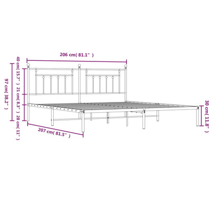 Metal Bed Frame without Mattress with Headboard White 200x200cm