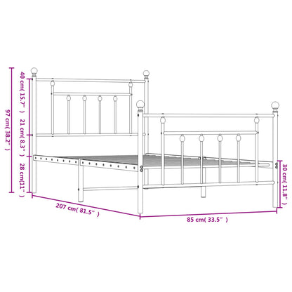 Metal Bed Frame without Mattress with Footboard White 80x200cm