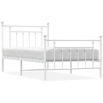 Metal Bed Frame without Mattress with Footboard White 100x190cm