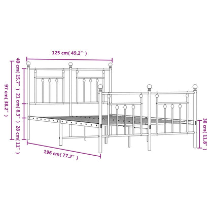 Metal Bed Frame without Mattress with Footboard White 120x190cm