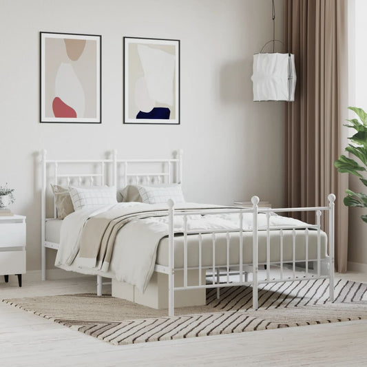 Metal Bed Frame without Mattress with Footboard White 120x200cm