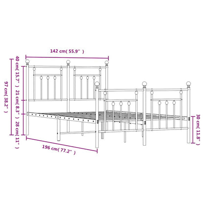Metal Bed Frame without Mattress with Footboard White 135x190cm