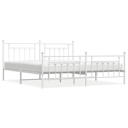 Metal Bed Frame without Mattress with Footboard White 193x203cm