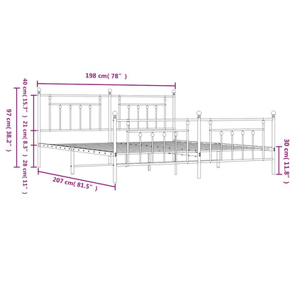 Metal Bed Frame without Mattress with Footboard White 193x203cm