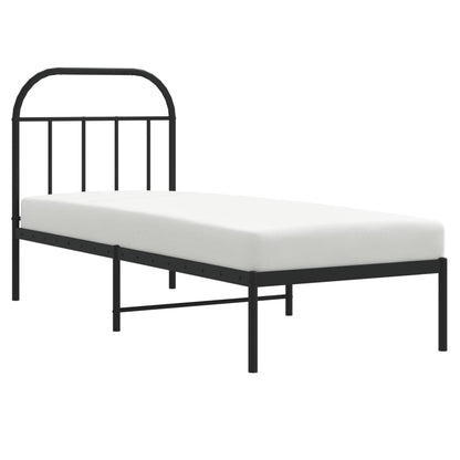 Metal Bed Frame without Mattress with Headboard Black 75x190cm