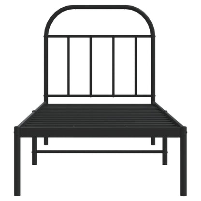 Metal Bed Frame without Mattress with Headboard Black 75x190cm