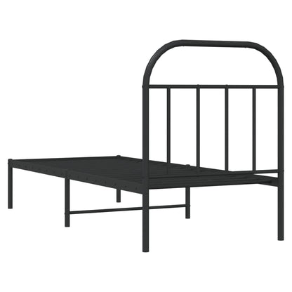 Metal Bed Frame without Mattress with Headboard Black 75x190cm