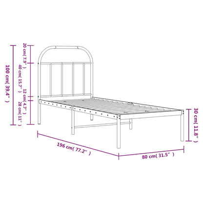 Metal Bed Frame without Mattress with Headboard Black 75x190cm