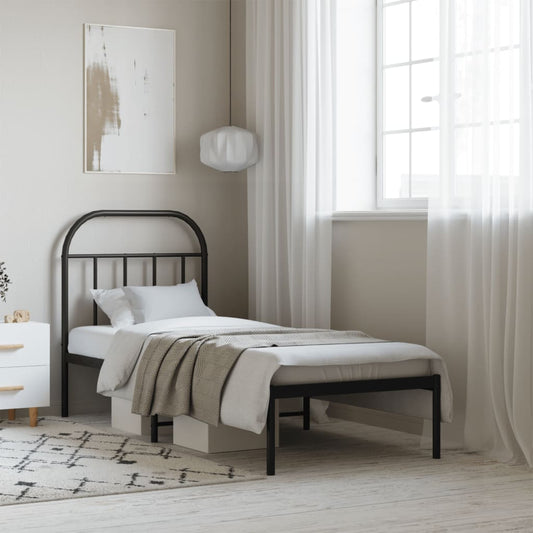 Metal Bed Frame without Mattress with Headboard Black 75x190cm