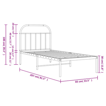 Metal Bed Frame without Mattress with Headboard Black 80x200cm