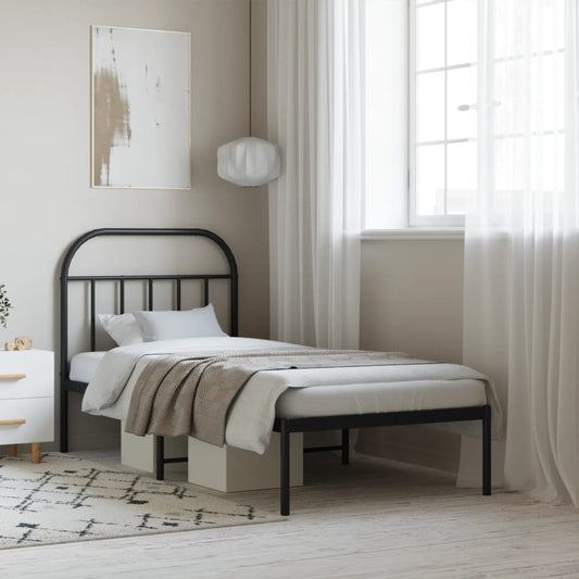 Metal Bed Frame without Mattress with Headboard Black 80x200cm