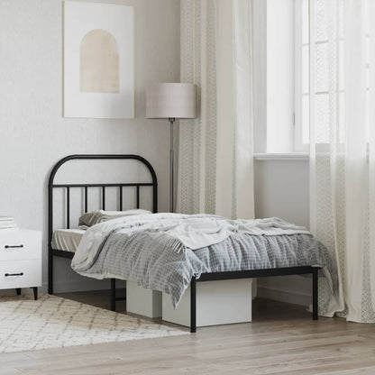 Metal Bed Frame without Mattress with Headboard Black 90x200cm