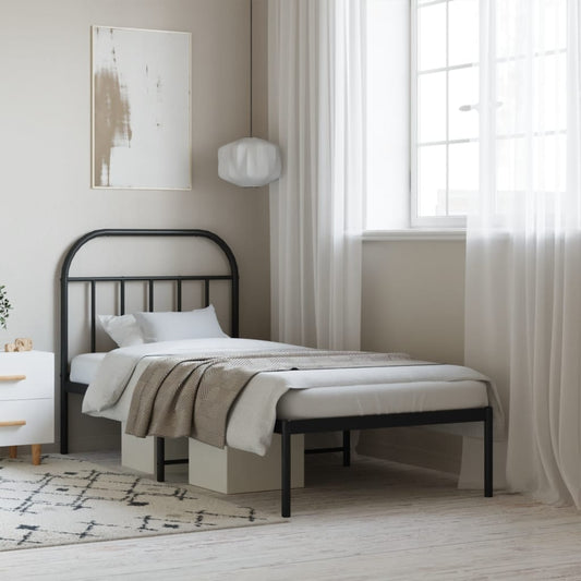Metal Bed Frame without Mattress with Headboard Black 90x200cm