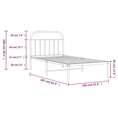 Metal Bed Frame without Mattress with Headboard Black 100x200cm