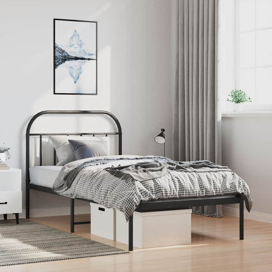 Metal Bed Frame without Mattress with Headboard Black 100x200cm