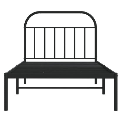 Metal Bed Frame without Mattress with Headboard Black 107x203cm
