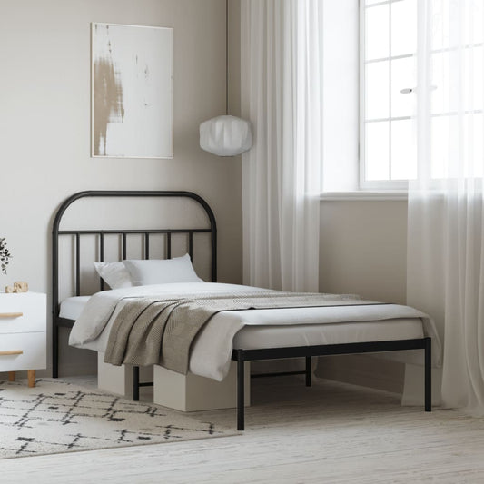 Metal Bed Frame without Mattress with Headboard Black 107x203cm