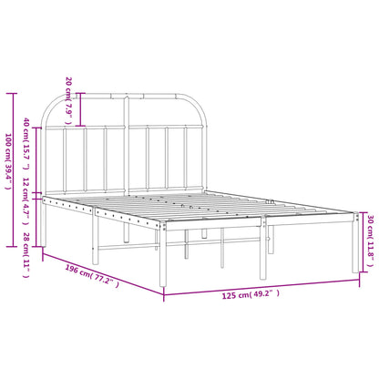 Metal Bed Frame without Mattress with Headboard Black 120x190cm