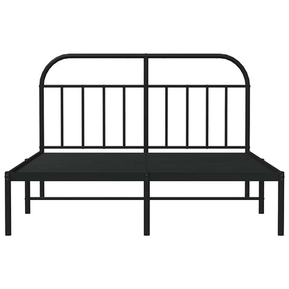 Metal Bed Frame without Mattress with Headboard Black 150x200cm