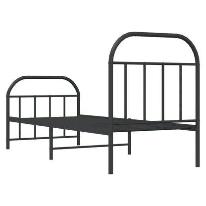 Metal Bed Frame without Mattress with Footboard Black 75x190cm