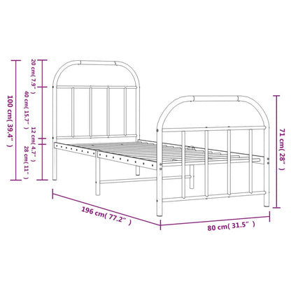 Metal Bed Frame without Mattress with Footboard Black 75x190cm