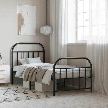 Metal Bed Frame without Mattress with Footboard Black 90x190cm
