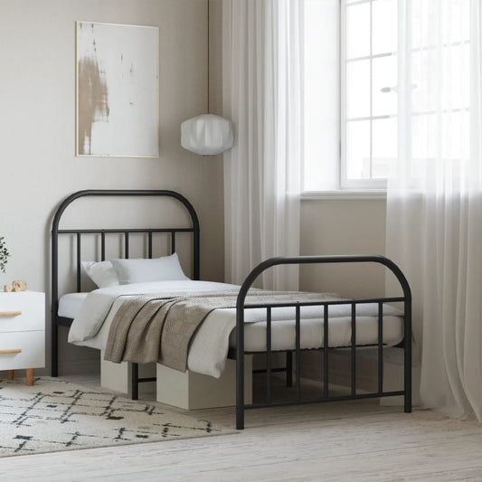 Metal Bed Frame without Mattress with Footboard Black 90x190cm