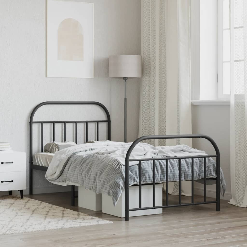 Metal Bed Frame without Mattress with Footboard Black 107x203cm